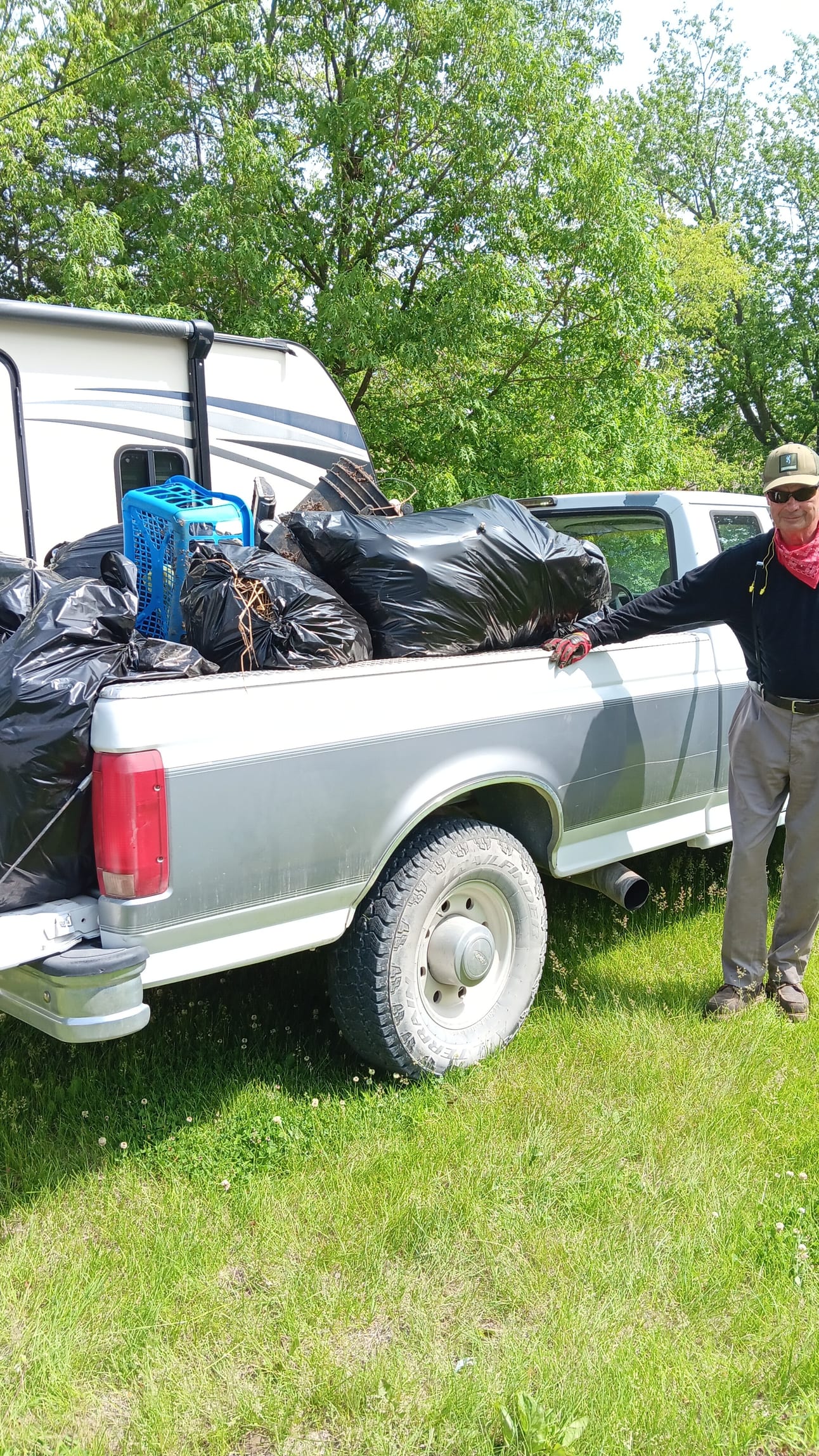 Pickup truck hauling junk and scrap
